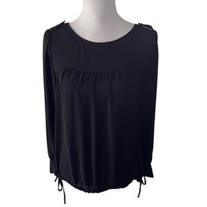 Loft Black Long Sleeve Blouse with Side Ties size Small